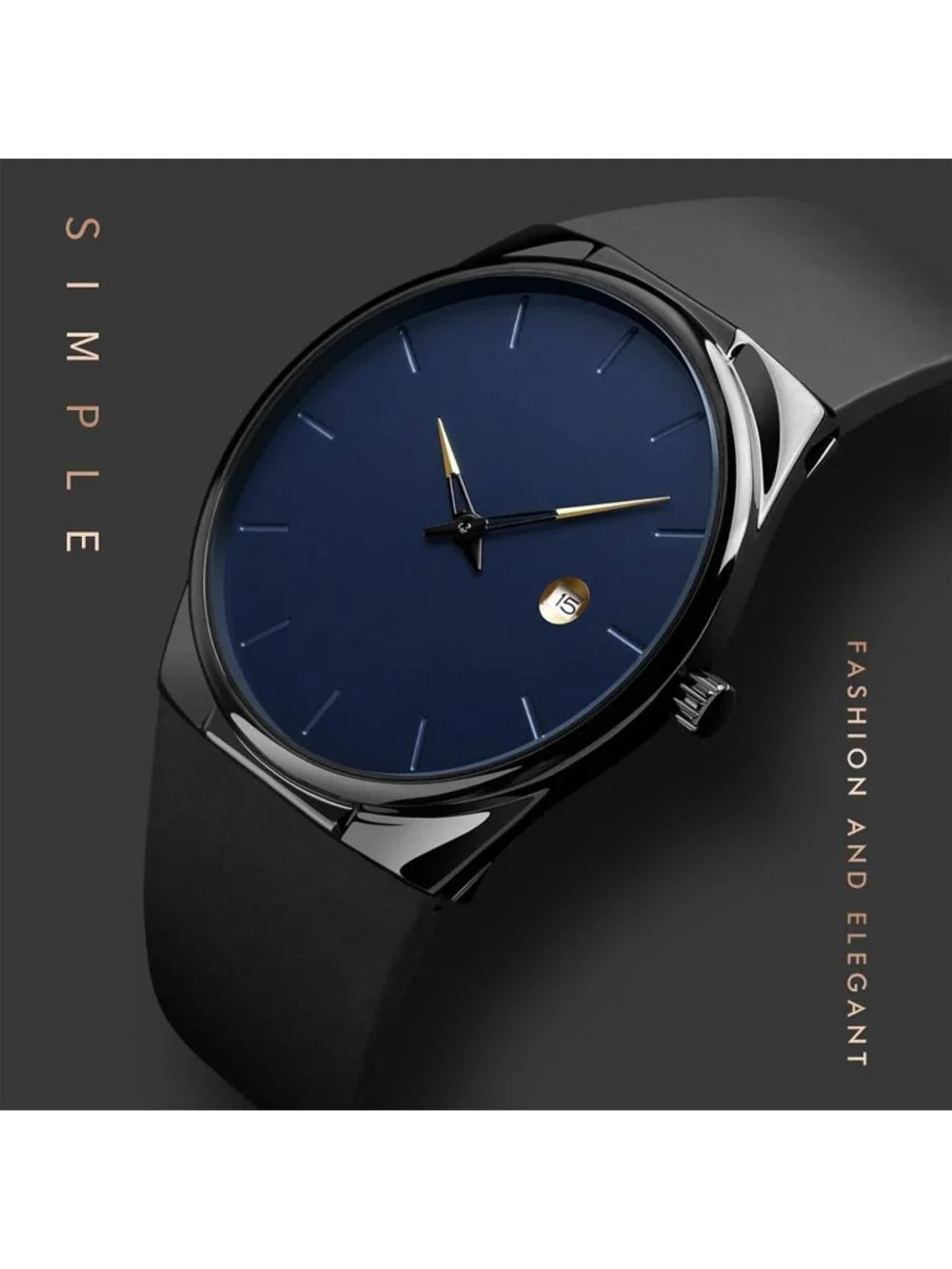 Unisex Black Blue Waterproof Analog Quartz Stylish Silicone Band Wrist Watch